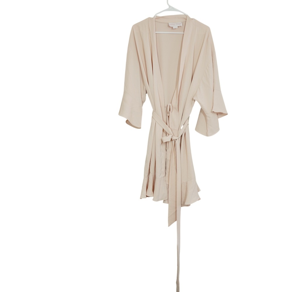 Birdy Grey Pale Pink Cream Ruffle Hem Bell Sleeve Bridal Party Robe XL/XXL Satin